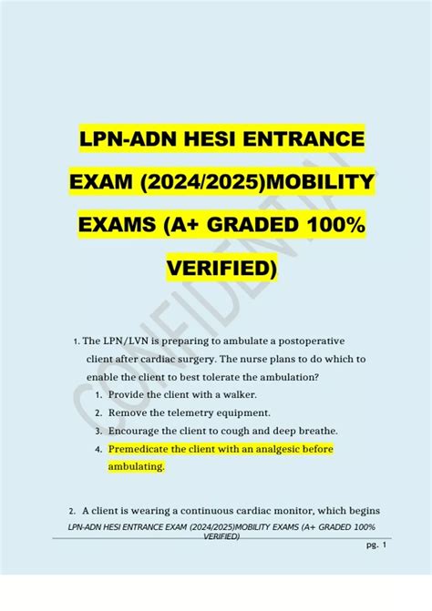 HESI LPN-ADN HESI ENTRANCE EXAM (2026/2027) MOBILITY EXAMS GRADED A 100 ...