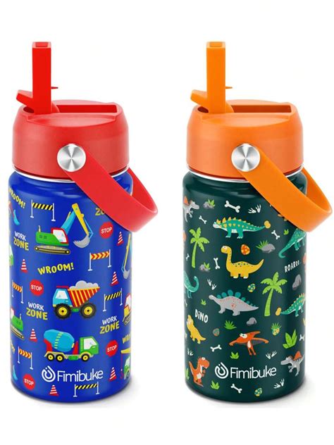 2 Pack Kids Insulated Water Bottle, 14oz Double Wall Vacuum Tumbler 18/ ...