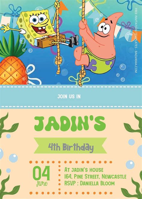 ( Free Editable PDF ) Spongebob Squarepants Birthday Invitation ...