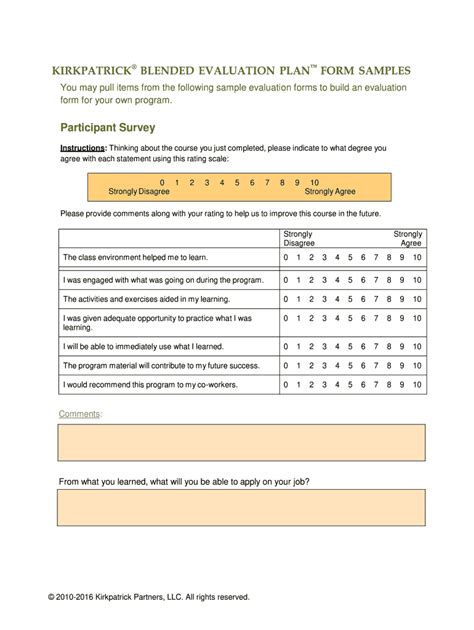 Kirkpatrick Evaluation Plan Form - Blank Fillable Template | Fill Out ...