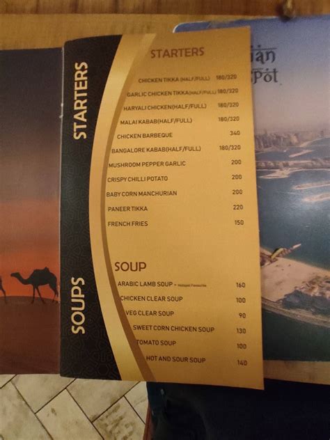 Menu at Arabian Hotspot, Bengaluru