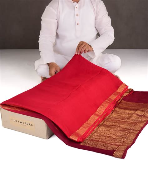 Ombre Maroon Gold Zari Border Pallu Brocade Woven Khaddi Georgette Ban