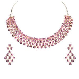 Buy Ratnavali Jewels American Diamond Red Necklace Set Gold Plated ...