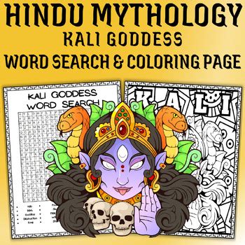 Kali Goddess Word Search Puzzle & Ancient Hindu Mythology Coloring Page