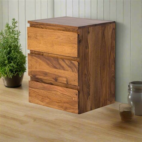 Avian Three Drawers Bed-Side Table Made Of Solid Sheesham Wood – Demiwall