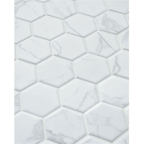 Hex Carrara Snow White Porcelain Mosaic Wall and Floor Tile - 2 in ...