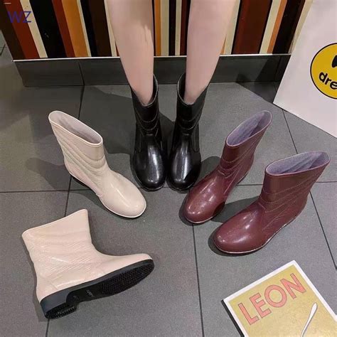 2024 new women's plain rain boots black beige red women's rain boots ...