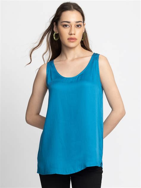 Blue Keyhole Tank Top I Buy Top Online – Shaye India