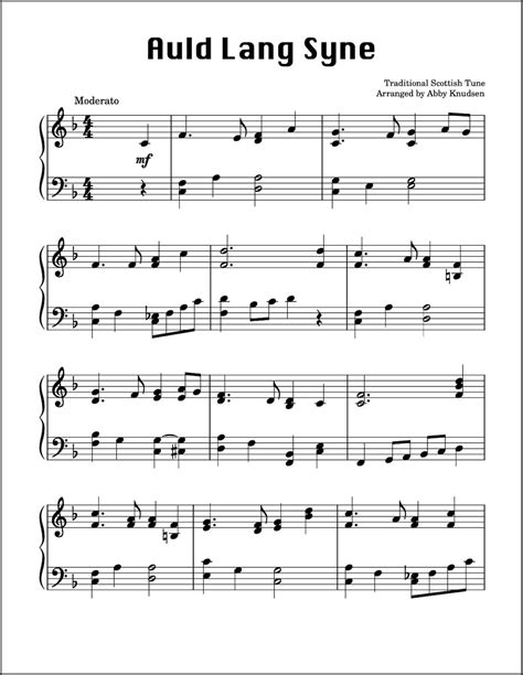 Auld Lang Syne Easy-intermediate Piano Sheet Music Printable PDF - Etsy