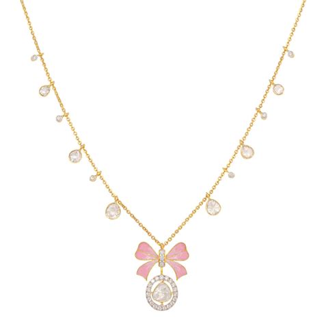 Rose Ribbon Necklace | Chic Polki with 14K Gold Chain – Polki Stories ...