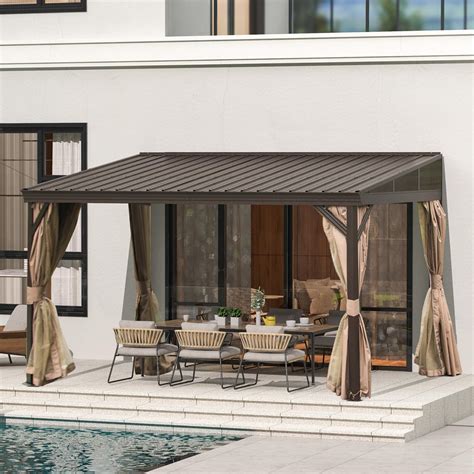 Domi 12x14FT Lean to Gazebo, Hardtop Wall Mounted Gazebo with Sloping ...