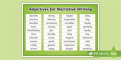 Adjectives for Narrative Writing Word Mat