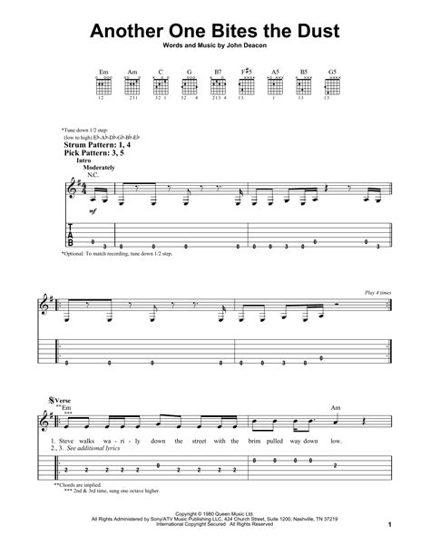 Another One Bites The Dust (Easy Guitar Tab) - Print Sheet Music Now