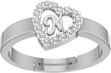 Kanak Jewes Heart Shaped Brass N Alphabet Rings Silver Adjustable ...