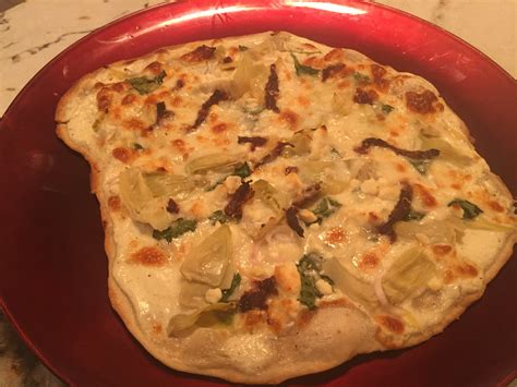 Tarte Pizza with 4 Cheese Artichoke Hearts and Sun-dried Tomato