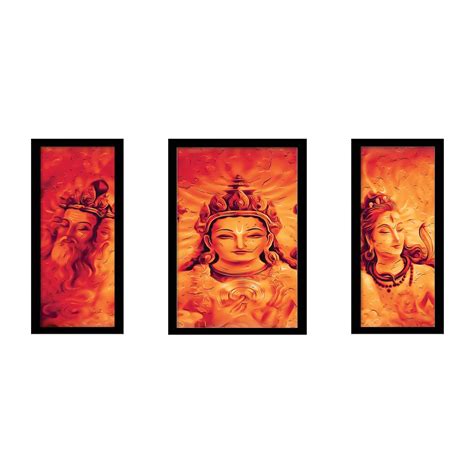 VOORKOMS Pack of 3 Set Lord Tridev Gods Brahma Vishnu Mahesh Frame Wall ...