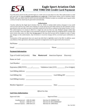 Fillable Online One Time Credit Card Authorization Form - Eagle Sport ...