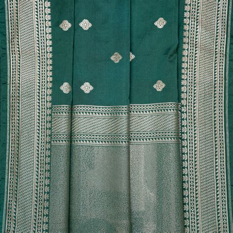Teal Green Satin Banaras Saree – Snehalayaa Silks