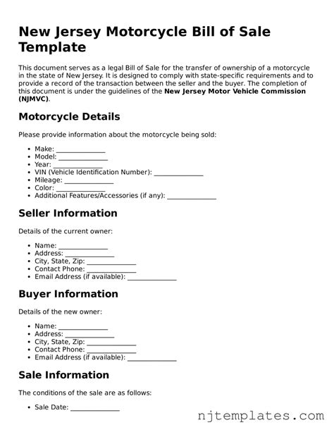 Make a Valid New Jersey Motorcycle Bill of Sale With Our Free Form