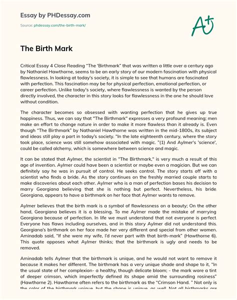 "The Birthmark" By Nathaniel Hawthorne Summary And Analysis Essay ...
