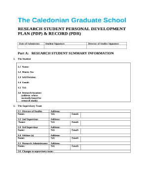 RESEARCH STUDENT PERSONAL DEVELOPMENT PLAN (PDP) & RECORD (PDR) Doc ...