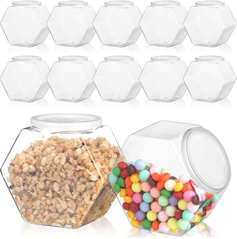 Amazon.com: 12 Pieces Hexagon Shaped Plastic Cookie Jars with Airtight ...