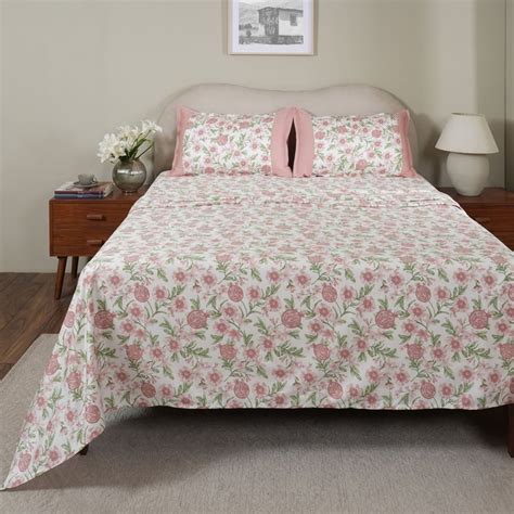 Buy MASPAR Sensory Bloom Cotton 200TC Floral Print 3Pcs Queen Bedsheet ...