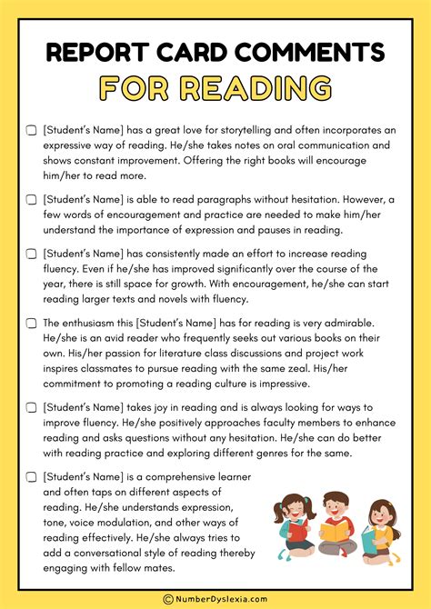 60 Report Card Comments For Reading [PDF Included] - Number Dyslexia