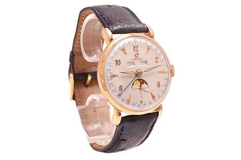 18 Kt Gold Omega Cosmic Triple Date Moon Phase Collectors Wrist Watch ...