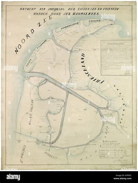 This map illustrates the planned inpoldering of the Waddenzee region, focusing on land ...