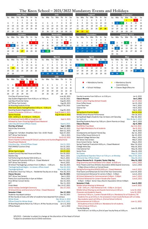 Knox Calendar - The Knox School