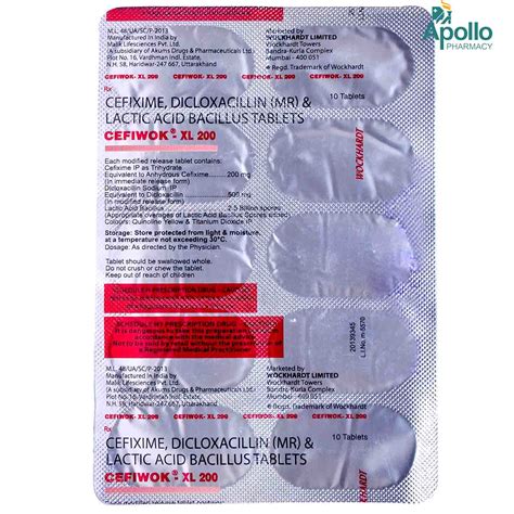 Cefiwok XL 200 Tablet 10's Price, Uses, Side Effects, Composition ...