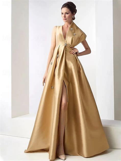 Oro Champagne A-Line Abito da Sera in Seta Elegante Ospite di ...