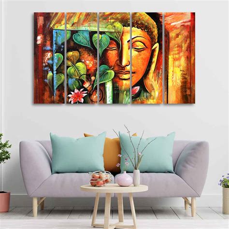 Divine Gautama Buddha Face Premium Frame Wall Painting Set of Five ...
