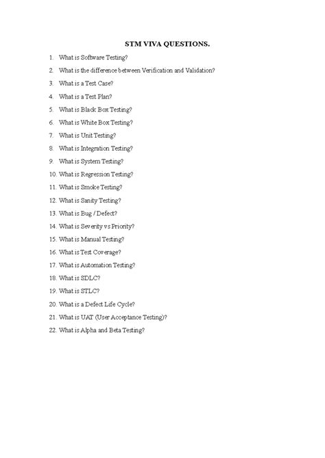 STM VIVA Questions: Key Concepts in Software Testing - Studocu