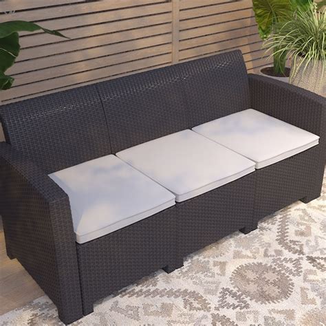 Merrick Lane Malmok Outdoor Furniture Resin Sofa Dark Gray Faux Rattan ...
