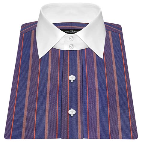 Navy Blue Stripes High Spread 2 Button Collar Shirt - John Clothier London