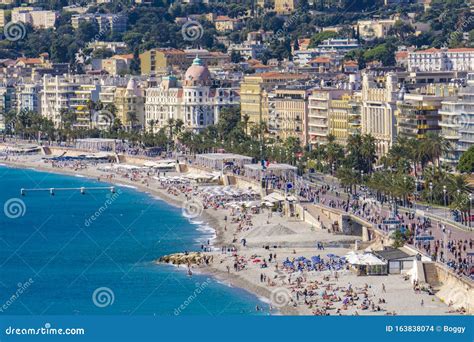 Beach and the Promenade Des Anglais at French Riviera in Nice, France ...