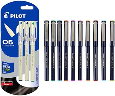 Pilot Hi-Techpoint 05-1Blue + 1Black + 1Green & Luxor Finewriter ...