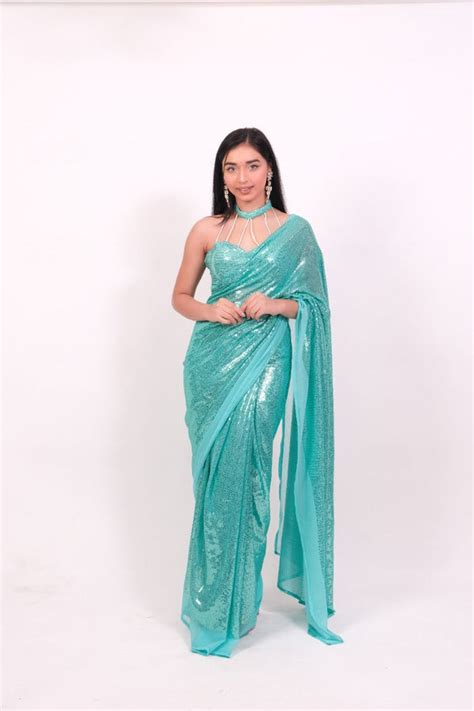 Unstitched Mermaid Filmfare Sequence Saree – handmadelovebytanya