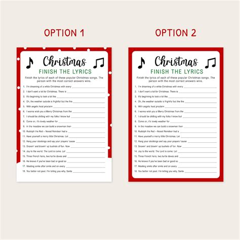 Christmas Finish the Lyrics Game | Printable Christmas Game | Finish ...