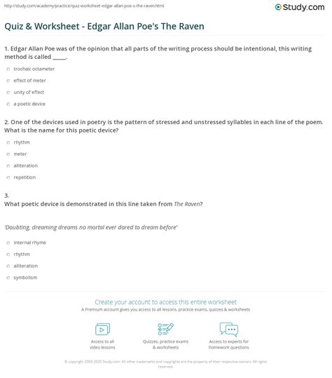 Quiz & Worksheet - Edgar Allan Poe's The Raven | Study.com