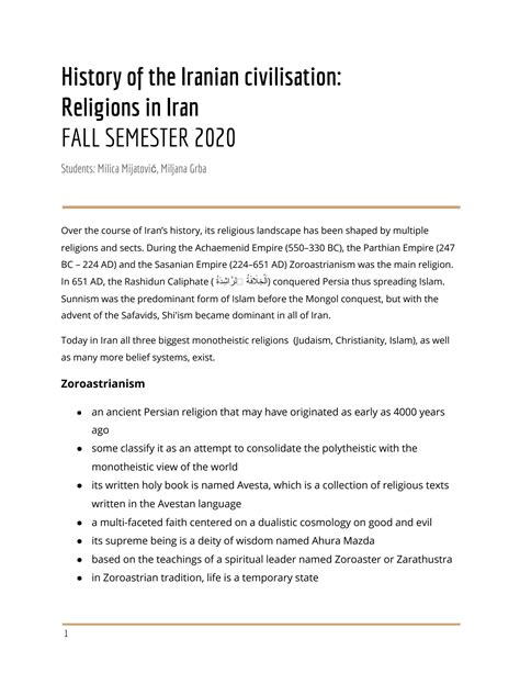 SOLUTION: Religions in iran mijatovic grba - Studypool