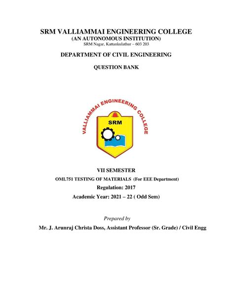 Oml751-testing-of-materials QB - SRM VALLIAMMAI ENGINEERING COLLEGE (AN ...