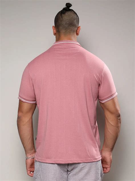 Plus Size Men's Coral Pink Self-Design Halo Striped T-Shirt (3XL - 6XL ...