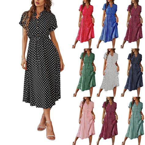 LISTHA Polka Dot Dress for Women V Neck Summer Waisted Short Sleeve ...