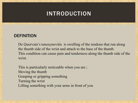 DE QUERVAIN’S TENOSYNOVITIS.pptx by Alnon LJ PHARM D INTERN | PPTX