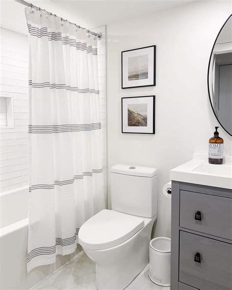 Modern Bathroom Showcases a Striped Shower Curtain - Soul & Lane