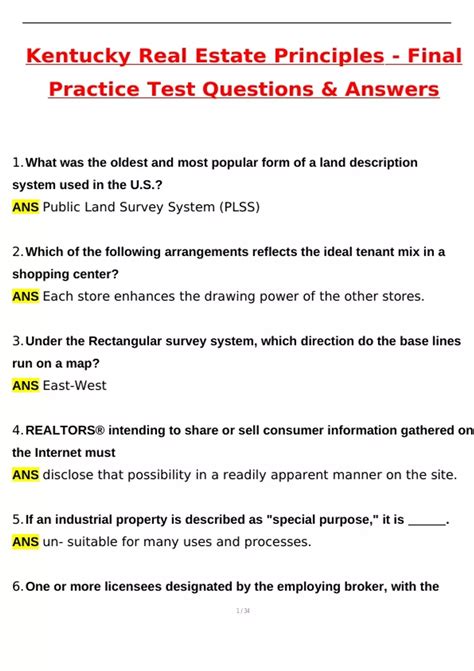 Kentucky Real Estate Principles Final Practice Test (Latest 2025 / 2026 ...
