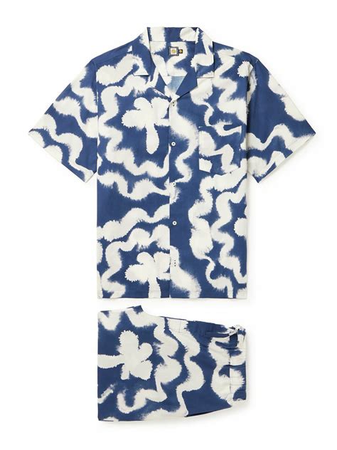 Desmond & Dempsey - Printed Linen Pyjama Set - Blue Desmond & Dempsey